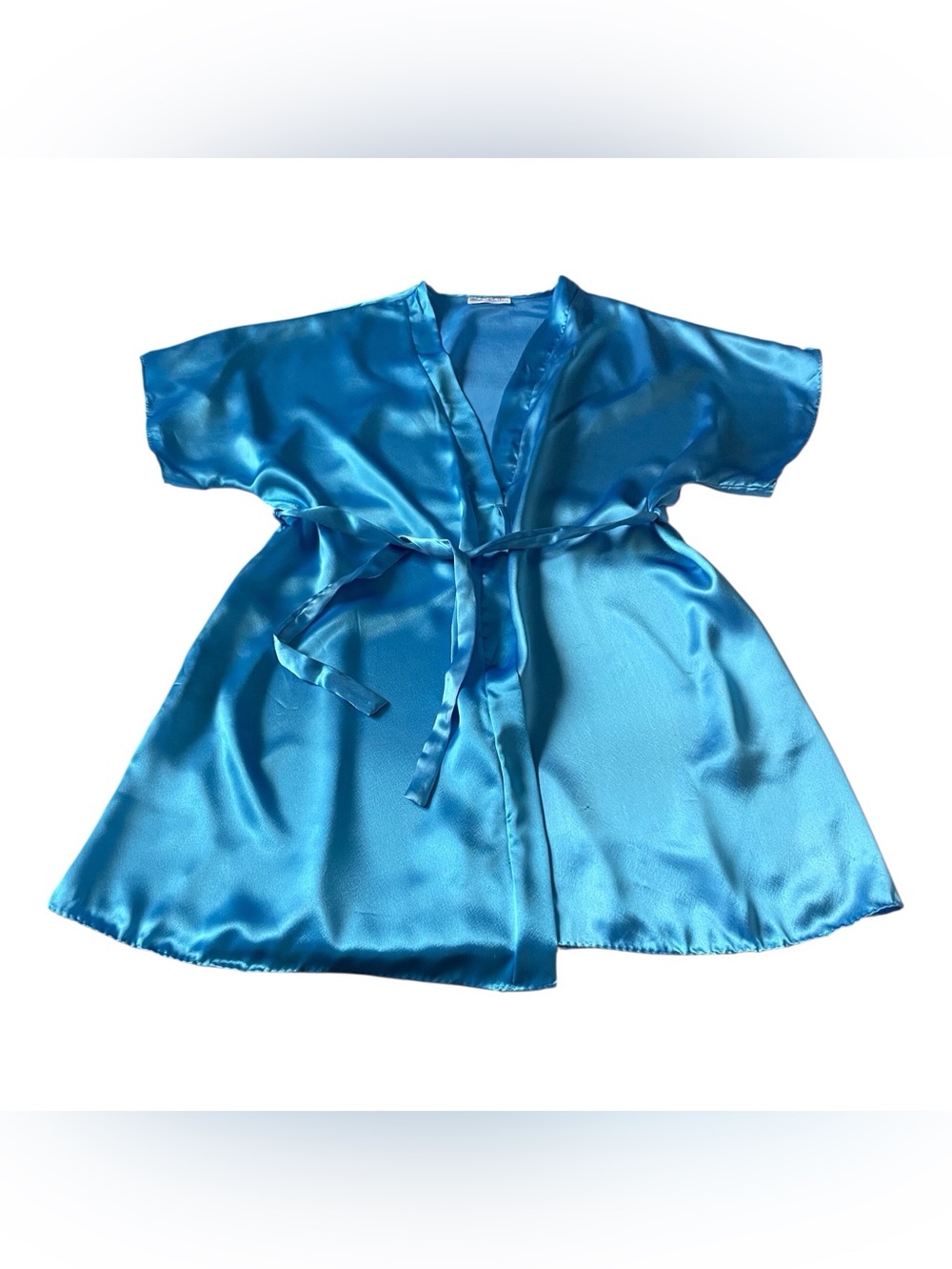 Cinema Etoile Women's Blue Satin Kimono Night Gown Robe, L - Picture 6 of 9